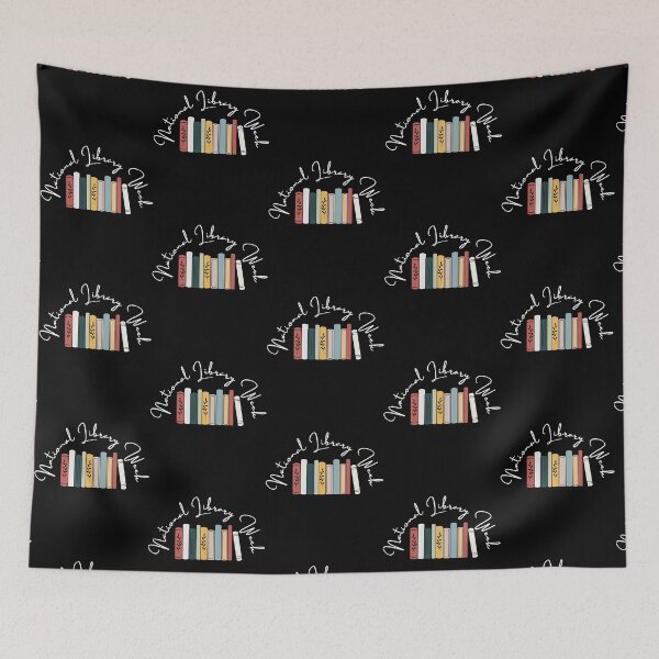 Item preview, happy national library week, cute , black and white illustration. designed and sold by ArtPosterAr.