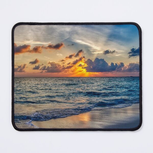 Item preview, Magical sunset on the beach with blue waves designed and sold by Durgaa D.