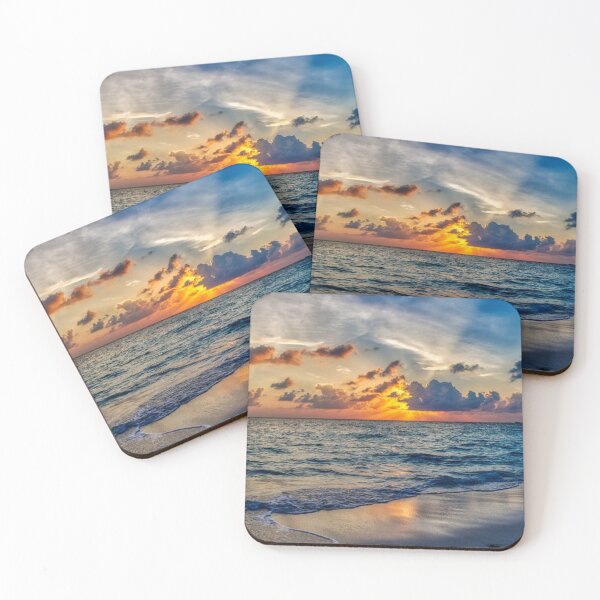 Item preview, Magical sunset on the beach with blue waves designed and sold by Durgaa D.