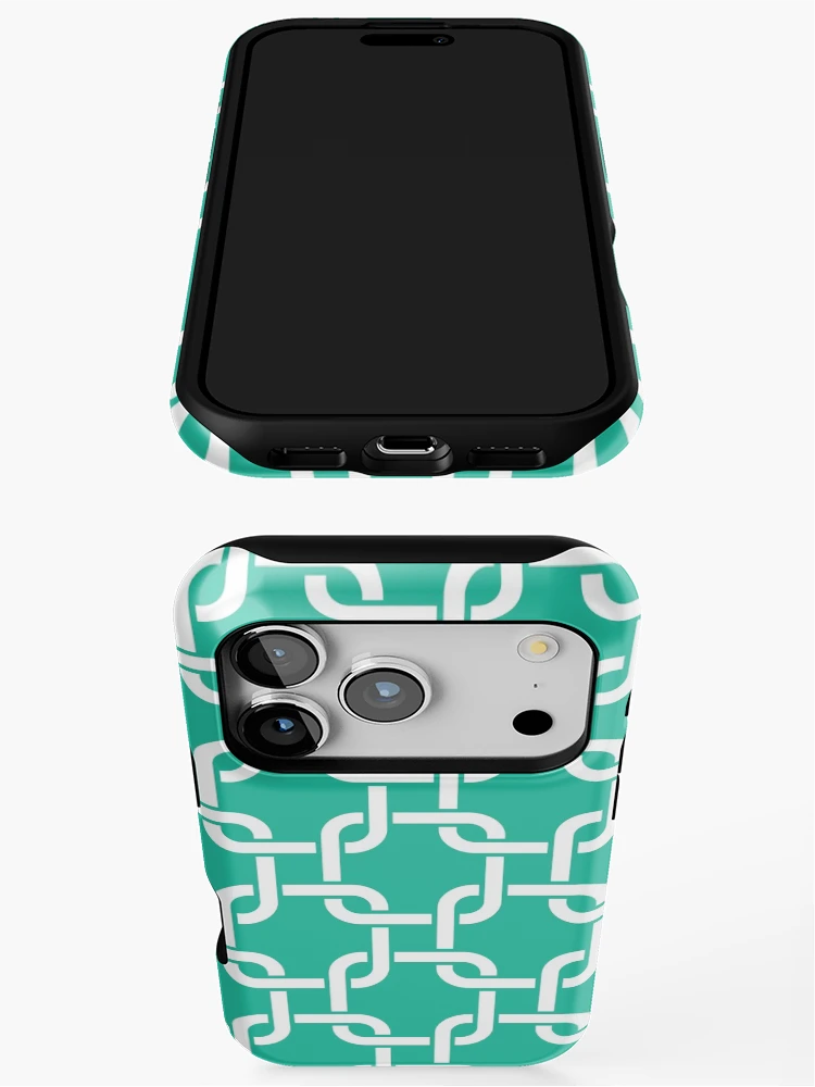 Thumbnail 3 of 4, iPhone Case, Turquoise Interlocking Square Pattern designed and sold by patternplaten.