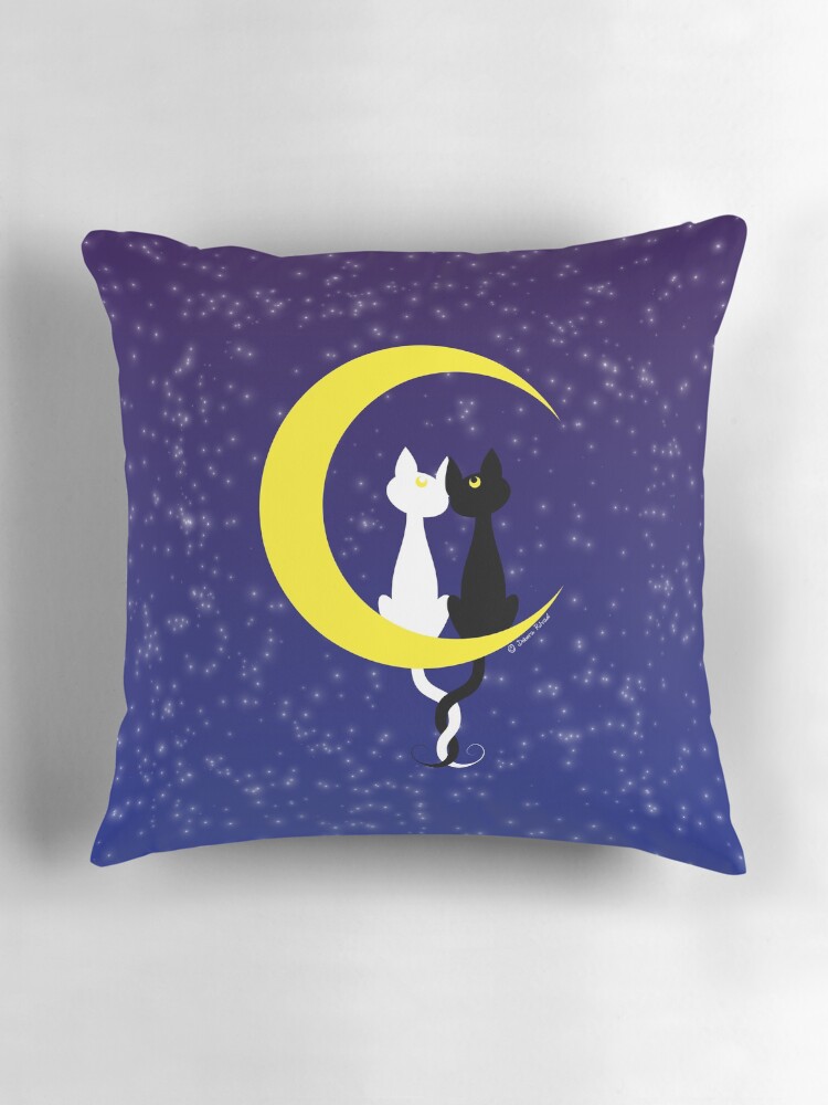 Thumbnail 3 of 4, Pillow, Cats in love on the moon designed and sold by SilveryDreams.