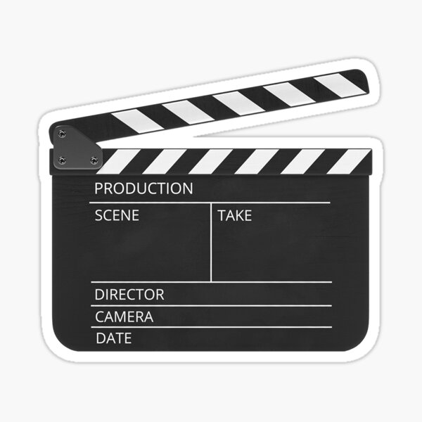 Sticker Movie industry. Clapperboard and film reel. 