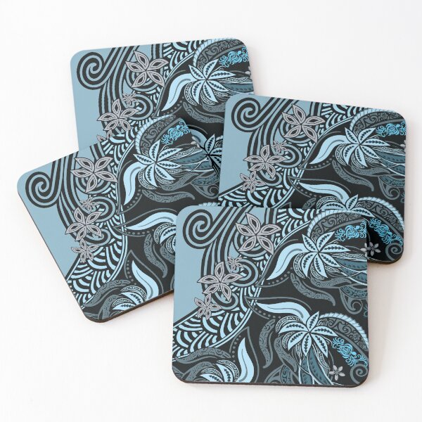 Item preview, Polynesian - Hawaiian - Samoan Blue Tribal Floral designed and sold by sunnthreads.