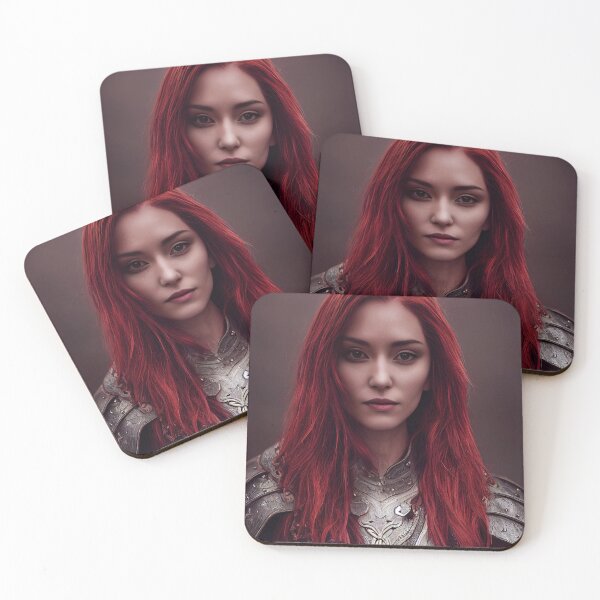 Item preview, Portrait of Beautiful Red Haired Female Warrior - AI Artwork designed and sold by BRaiNDEDprints.