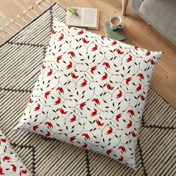 Delicate Red Flower Pattern Floor Pillow