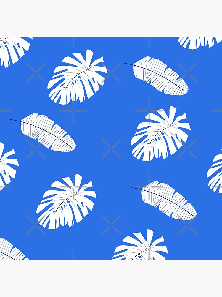 "Swiss Cheese Plant Leaves with Banana Leaves Pattern (bright blue and