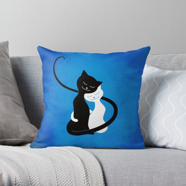 Blue White And Black Cats In Love Throw Pillow