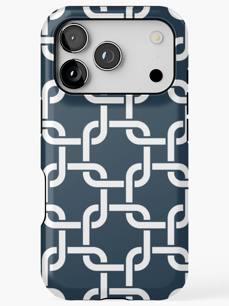 Thumbnail 1 of 4, iPhone Case, Midnight Blue Interlocking Square Pattern designed and sold by patternplaten.