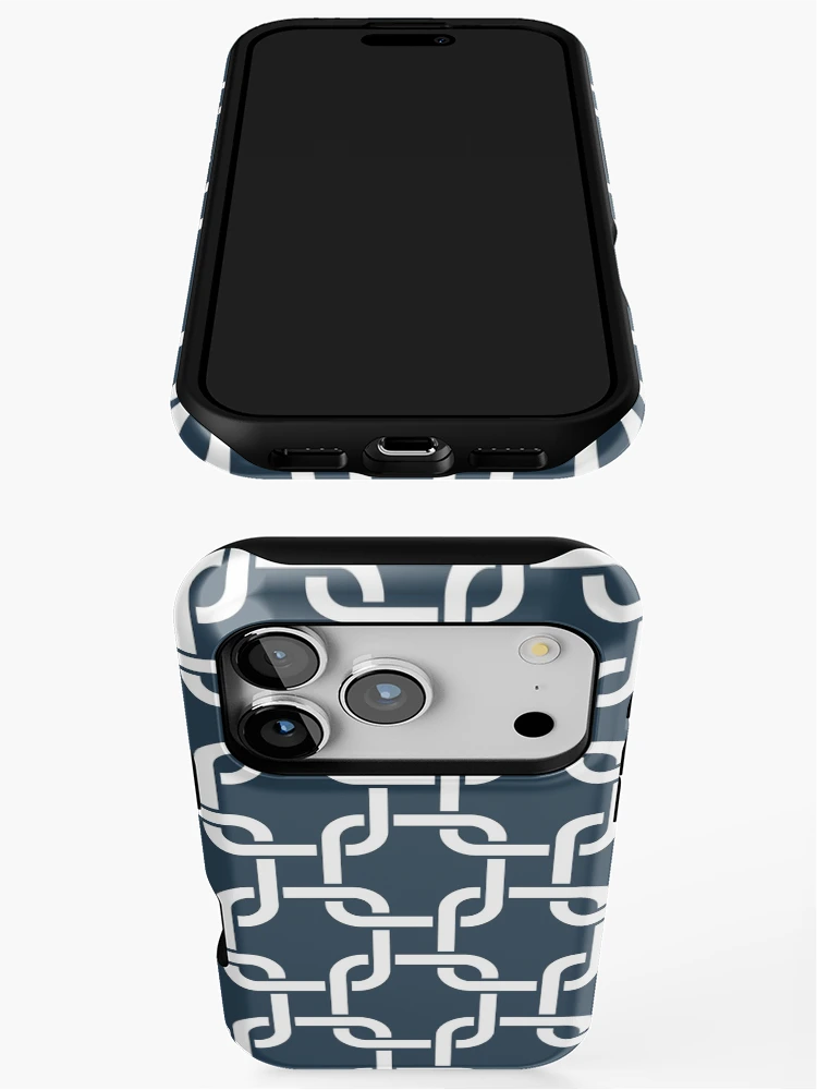Thumbnail 3 of 4, iPhone Case, Midnight Blue Interlocking Square Pattern designed and sold by patternplaten.