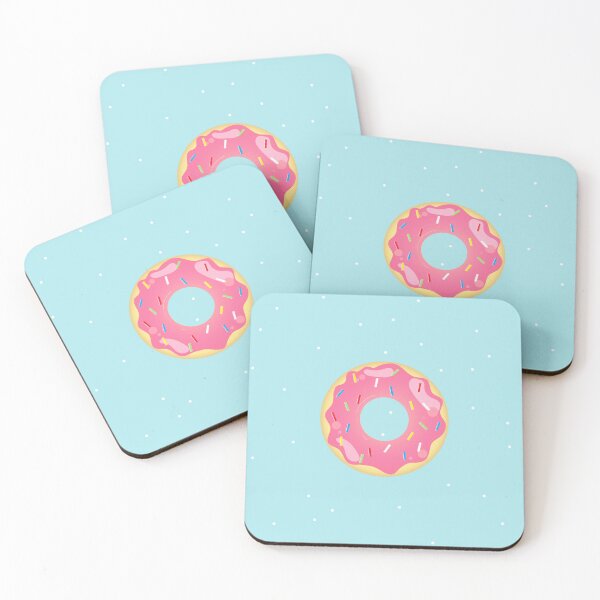 Item preview, Pretty Pink Donut with multicolor sprinklers and dotted pastel blue background designed and sold by ShubhiDesigns.