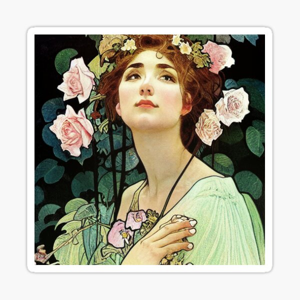Young woman portrait art nouveau style Sticker