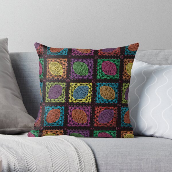Colorful Neon Granny Square. Throw Pillow