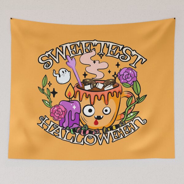 Item preview, Sweetest Halloween, Cute Halloween Hot Chocolate Design, Orange Background designed and sold by TrulyEpoque.