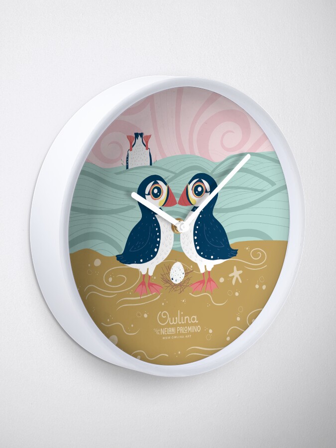 Thumbnail 1 of 4, Clock, Puffin Pair designed and sold by Owlina-Art.