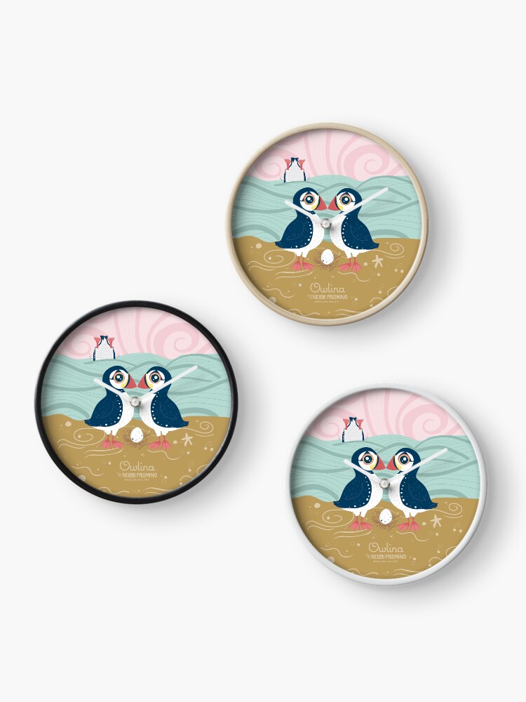 Thumbnail 3 of 4, Clock, Puffin Pair designed and sold by Owlina-Art.