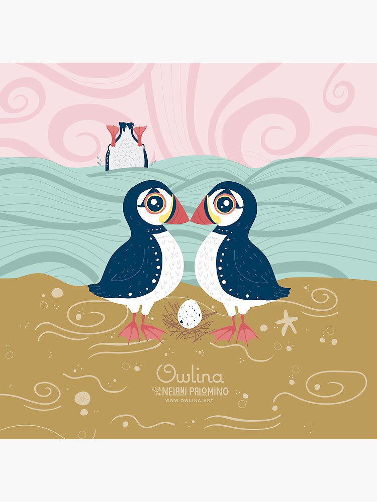 Thumbnail 4 of 4, Clock, Puffin Pair designed and sold by Owlina-Art.