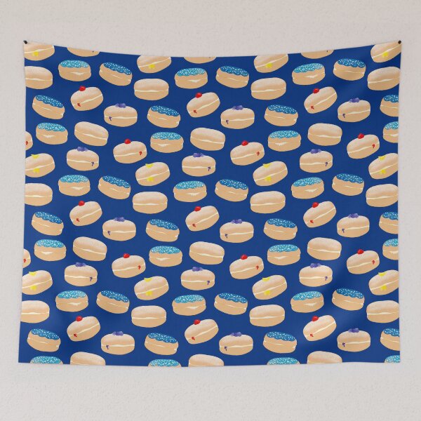 Item preview, Hanukkah Sufganiyot Jelly Donuts Watercolor Dark Blue designed and sold by SamAnnDesigns.
