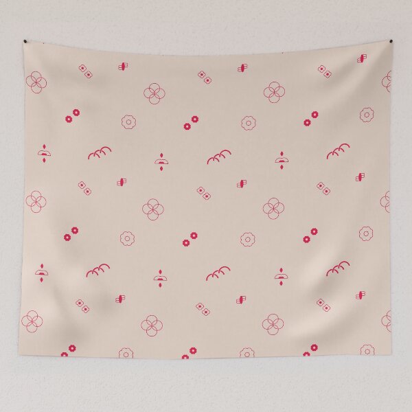 Artikelvorschau, Geometrische und minimalistische lineare Blumen mit abstrakten Formen in Magenta auf hellrosa Hintergrund entworfen und verkauft von ambrojit.