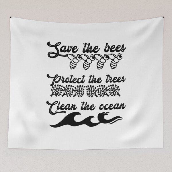 Item preview, Save the bees protect the trees clean the ocean, black original.  designed and sold by Chakilogy.