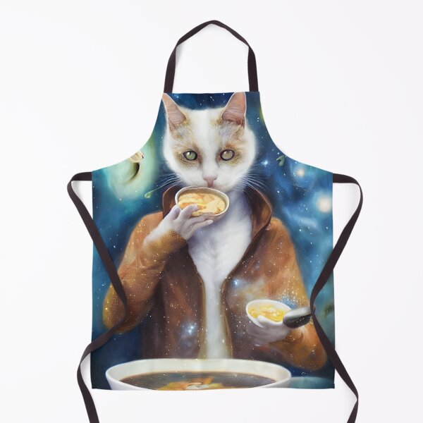 Item preview, Cat in jumpsuit eating soup made out of galaxies designed and sold by Angelandspot.