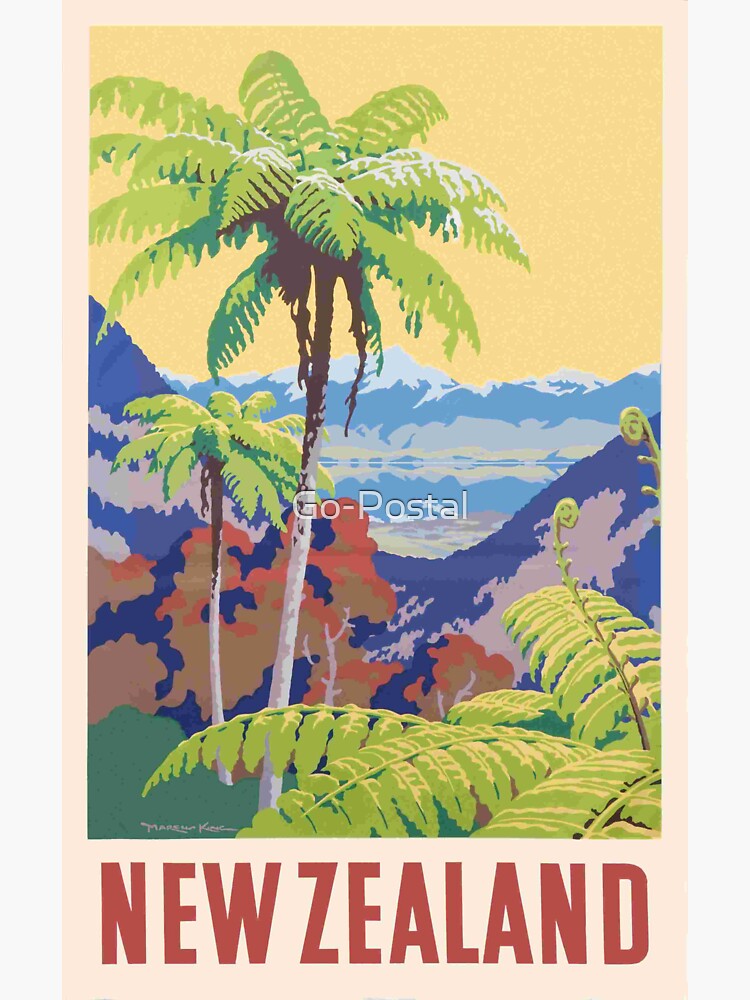 "Vintage New Zealand Print" Sticker for Sale by GoPostal Redbubble