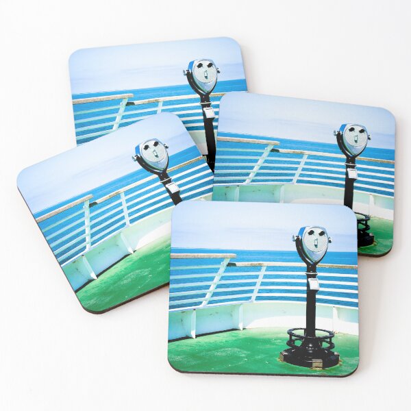 Photograph Blue Green View Finder Tourist Binocular Nostalgic Art Print Coasters (Set of 4)