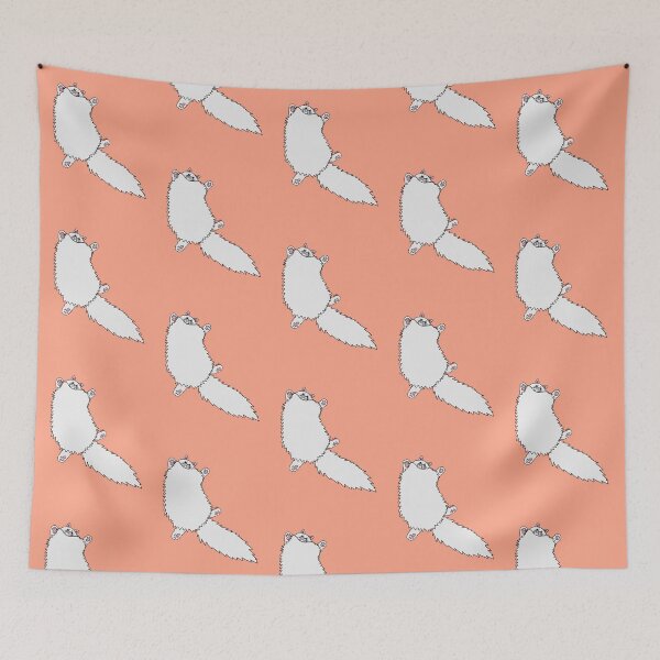 Item preview, Fluffy White Cat Stretch - canyon ridge color background designed and sold by EcoElsa.