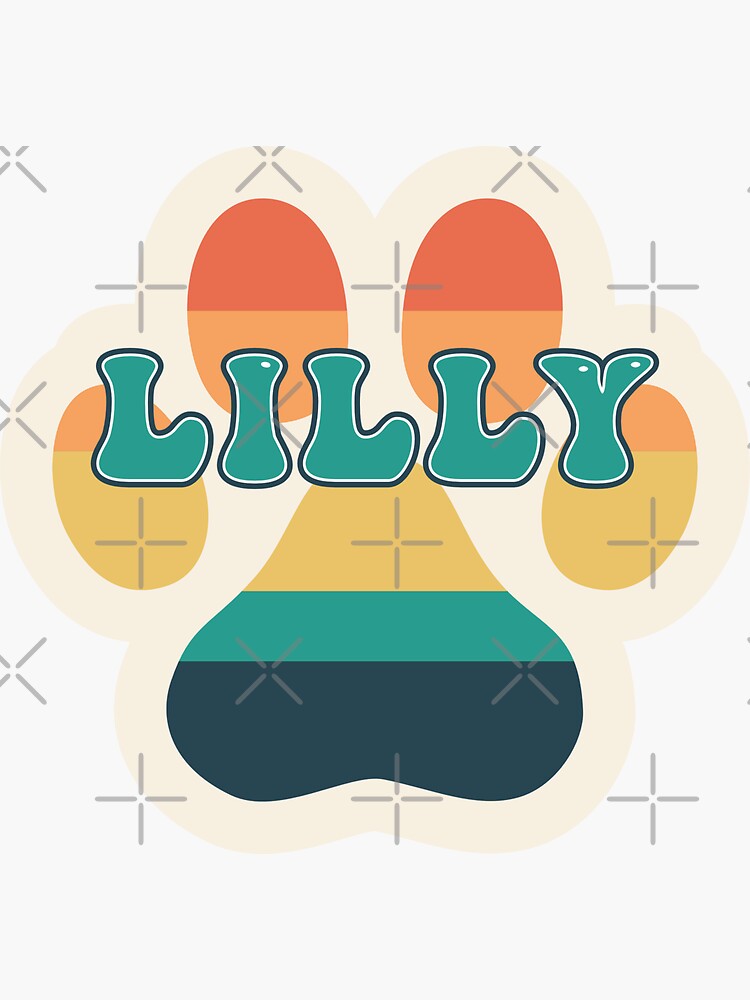 "Lilly Dog Name Vintage Sunset Paw Prints on Cream Lilly Dog Name