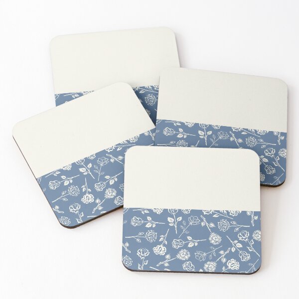 Item preview, Vintage White Roses on Horizontal Cream and Slate Blue Split   designed and sold by HiddenPuppets.
