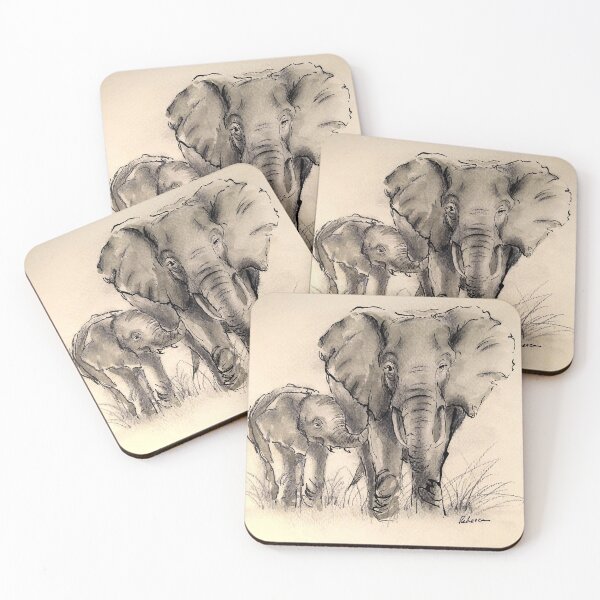 Item preview, Always Here for You - Elephant ink wash painting on watercolor paper designed and sold by Rebecca Rees.