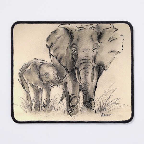 Item preview, Always Here for You - Elephant ink wash painting on watercolor paper designed and sold by Rebecca Rees.