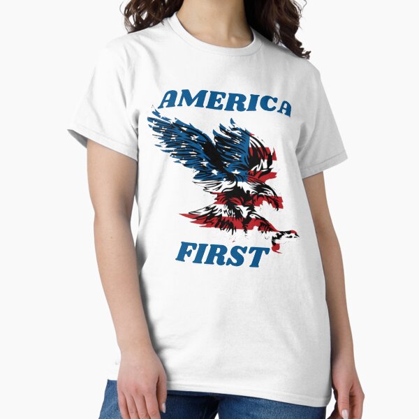 Item preview, America First with Blue Lettering and an Eagle colored in the Stars and Stripes designed and sold by AmericaFreedom.