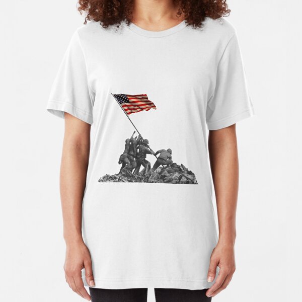 Soldiers Raising US Flag at Iwo Jima Slim Fit T-Shirt