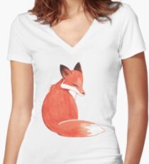 Watercolor Fox Women's Fitted V-Neck T-Shirt