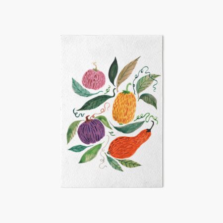 Farbenfrohe Kürbisse und Blätter in Aquarell Galeriedruck