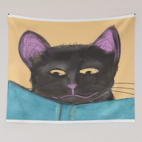 Item preview, Intelligent Cat with Book Whimsical Art designed and sold by LisWilliams.
