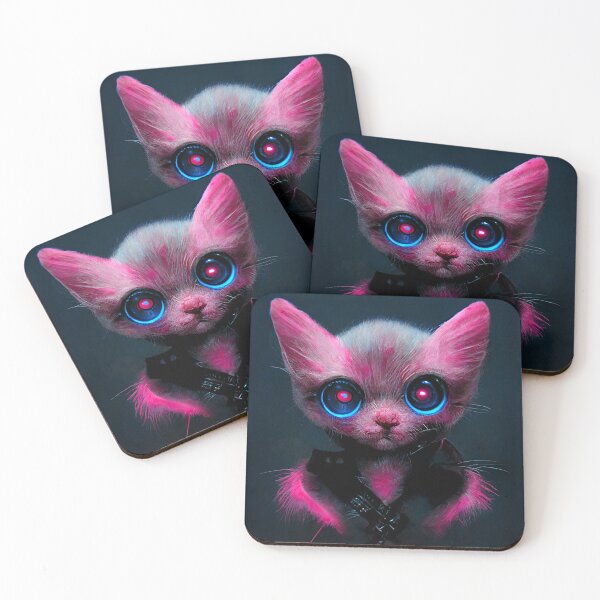 Item preview, cyberpunk pink kitten with blue eyes  designed and sold by rommir.
