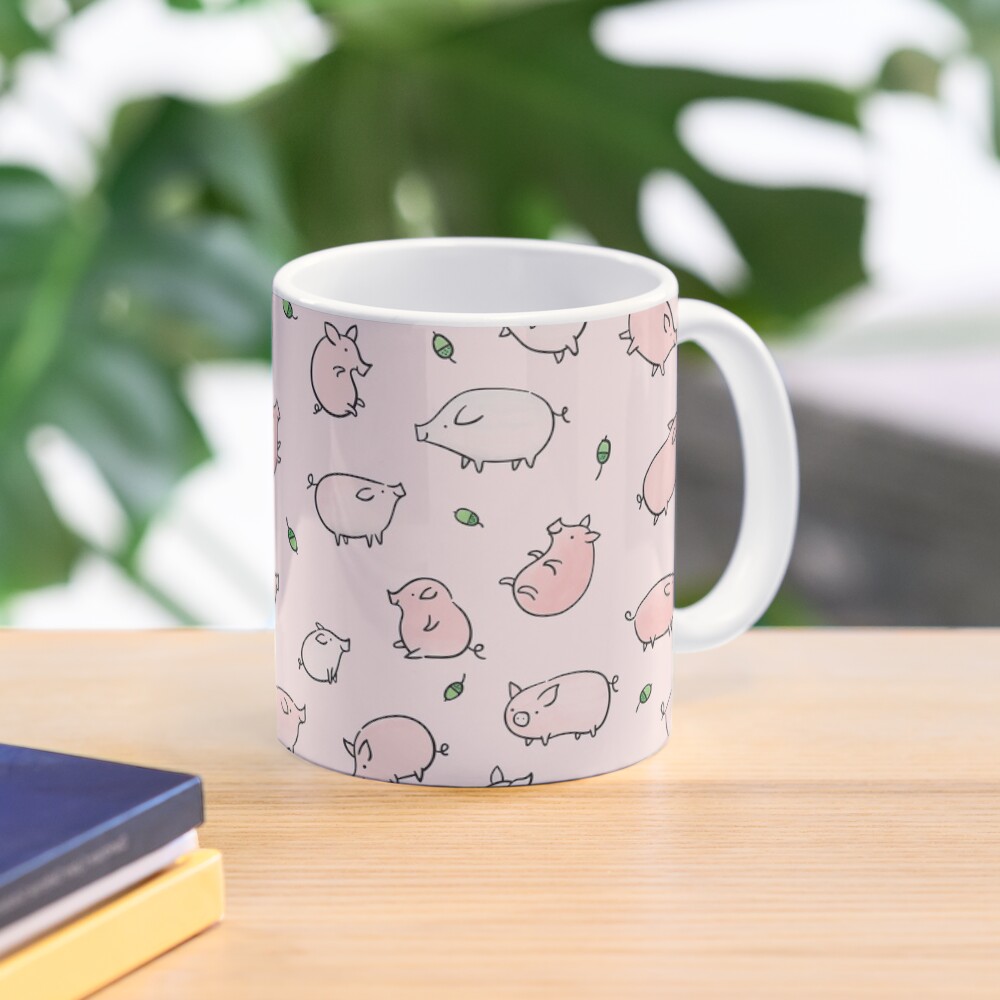 Pink Pigs with Green Acorns Mug