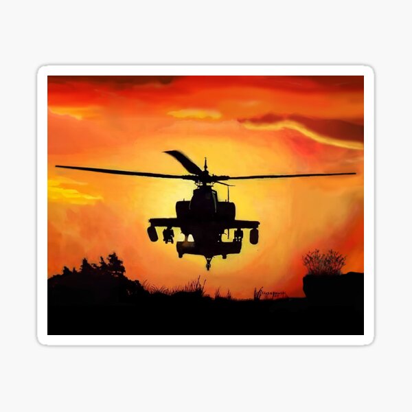 Vista previa del artículo con la obra «Pintura al óleo del helicóptero Apache AH-64», diseñado y vendido por CoolCarVideos.