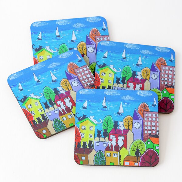 Item preview, Cats on colourful houses by the sea designed and sold by Casimirasart.