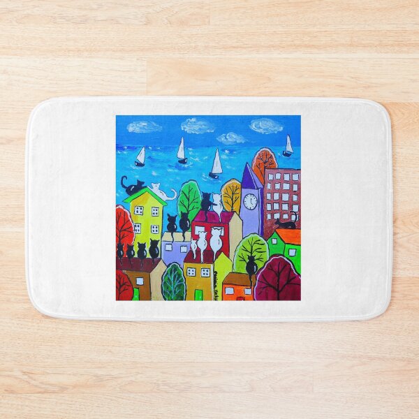 Item preview, Cats on colourful houses by the sea designed and sold by Casimirasart.
