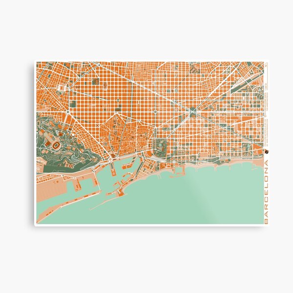 Barcelona Stadtplan mediterránea Metallbild