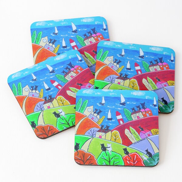 Item preview, cats on colourful houses watching the Sailing Boats designed and sold by Casimirasart.