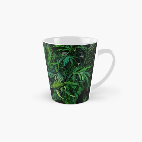 Green and Black, Summer Greenery, Colorful Floral Tall Mug