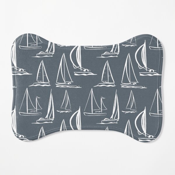 Sailing Boats Pattern Version 1 - White on Grey Dog Mat