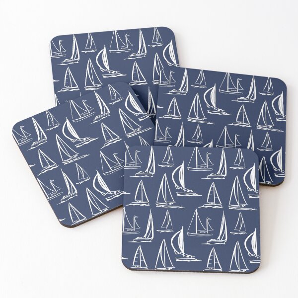 Item preview, Sailing Boats Pattern Version 2 - White on Dark Blue designed and sold by seasprayart.