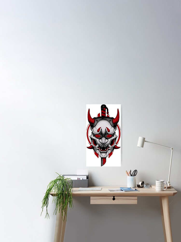 Masque Hannya avec poignard rouge | Masque Oni au rouge tanto | Poster
