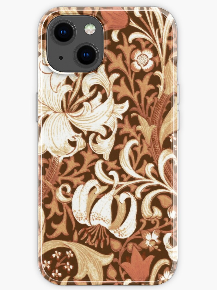 William Morris Iris And Lily Brown And Tan Iphone Case By Marymarice Redbubble