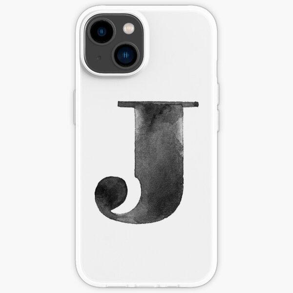 "J Letter Monogram Monochrome Alphabet Word Watercolor Black And White Grey" iPhone Case for