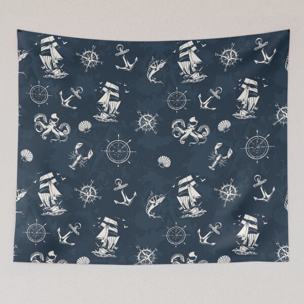 Item preview, Ocean map with ships in and marine animals pattern designed and sold by NourmasDesigns.